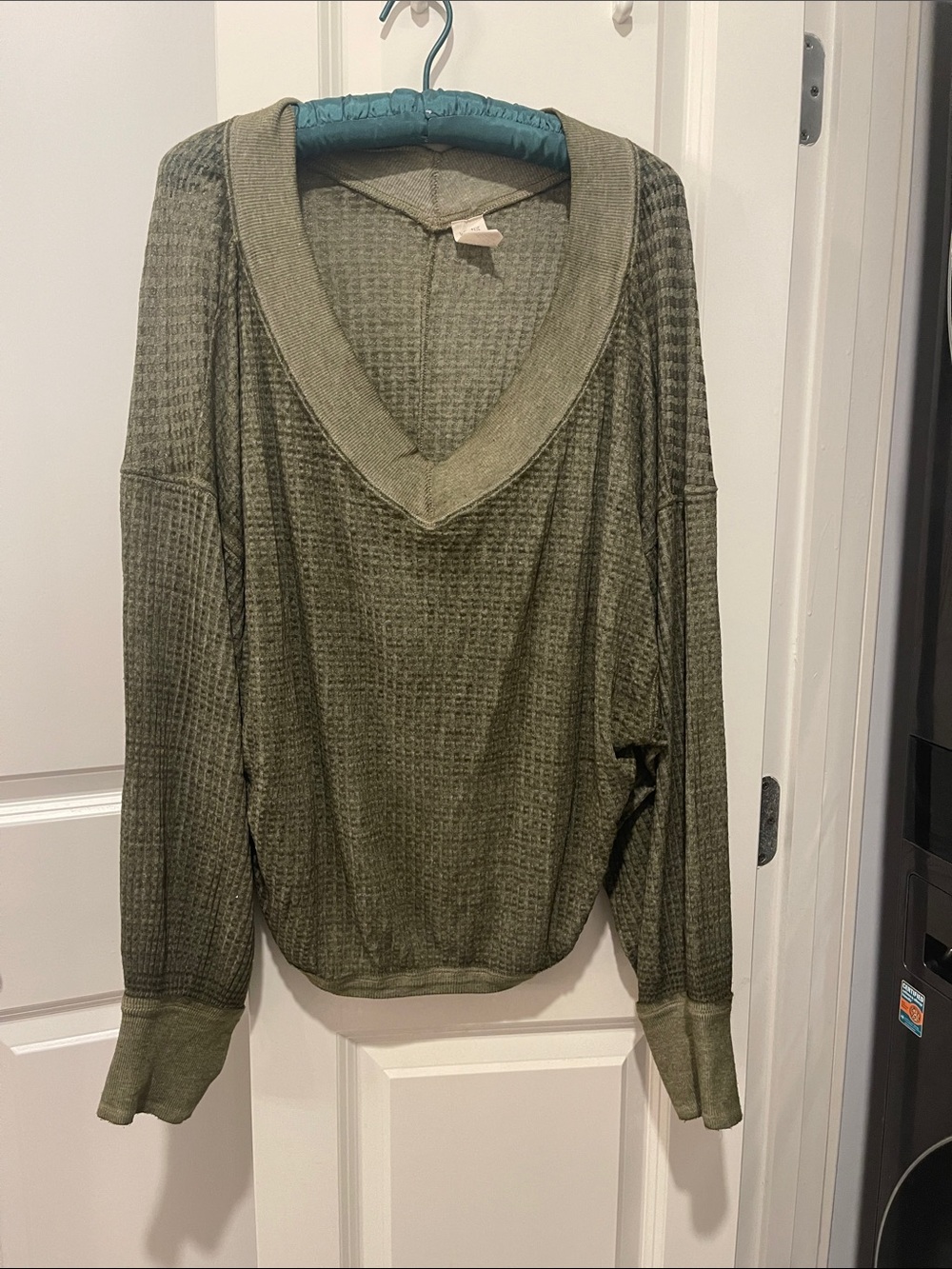 We The Free Olive Green V-Neck Waffle Knit Sweater